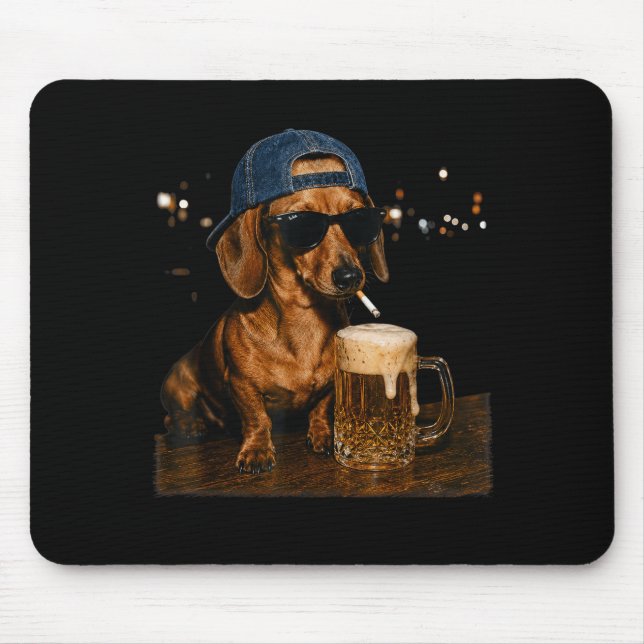 Mousepad Cachorro Salsicha Engraçado Bebendo Cerveja Cachor (Frente)