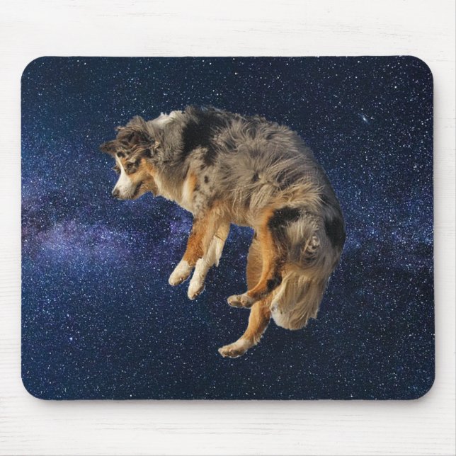 Mousepad Cachorro Saltando no Espaço Pastor Australiano (Frente)