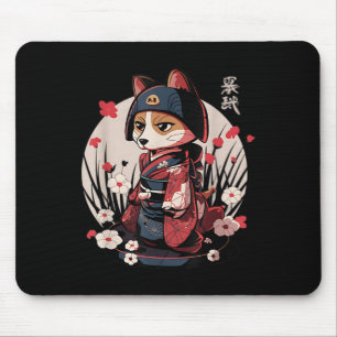 Mousepad Cachorro Samurai Japonês Tattoo Kawaii Ninja
