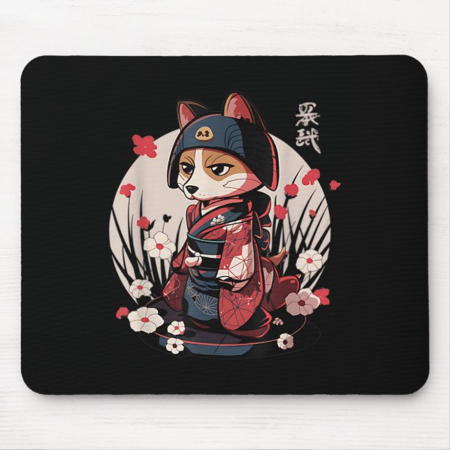 Mousepad Cachorro Samurai Japonês Tattoo Kawaii Ninja (Frente)