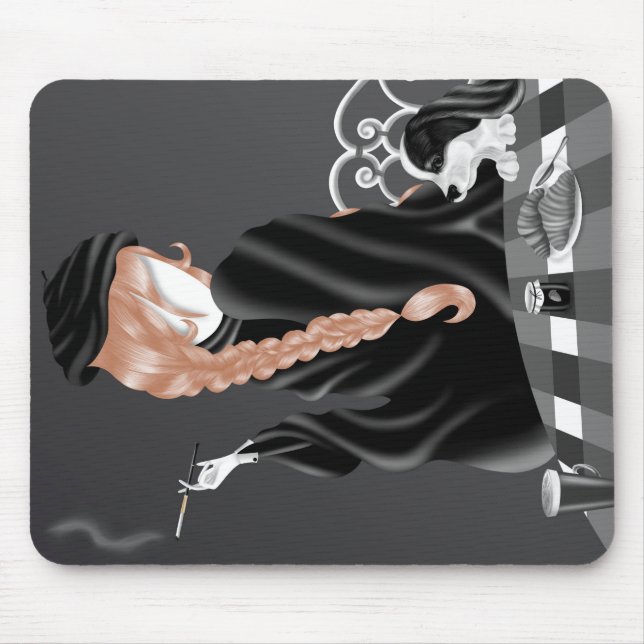 Mousepad Cachorro & Senhora no café francês (Frente)