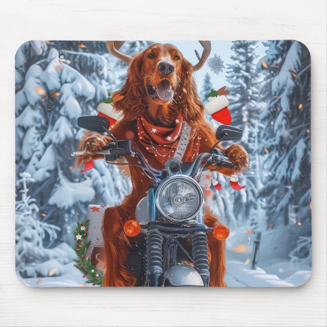 Mousepad Cachorro Setter Vermelho Irlandês Pilotando Moto N (Frente)