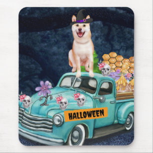 Mousepad Cachorro Shiba Inu Caminhão de Halloween Noite Ass