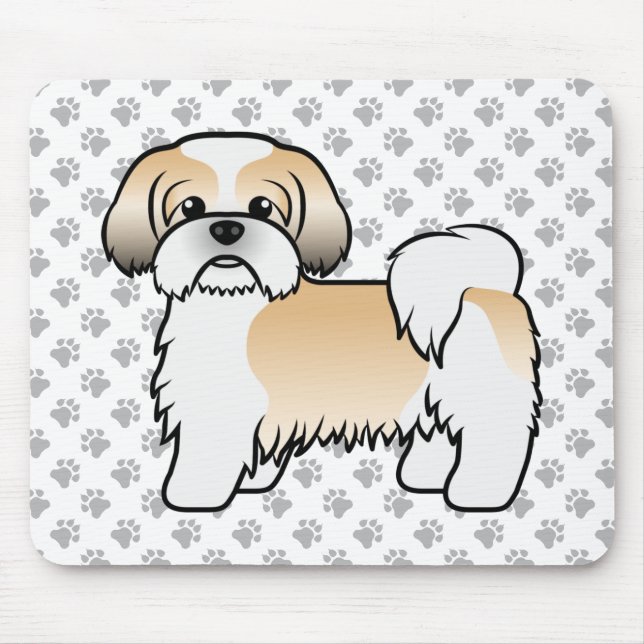 Mousepad Cachorro Shih Tzu Cartoon Fofo Dourado E Branco (Frente)
