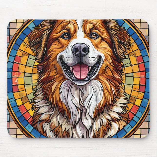 Mousepad Cachorro sorrindo em fundo de mosaico (Frente)