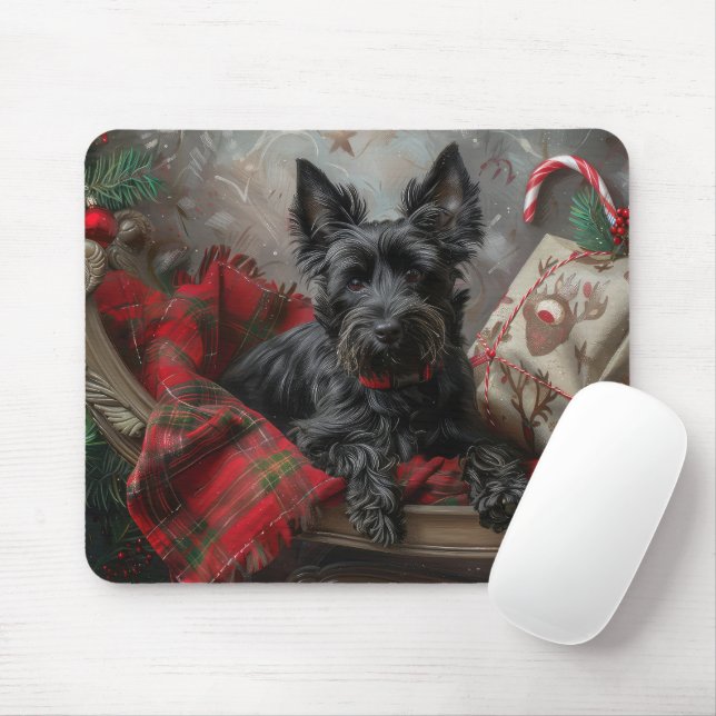 Mousepad Cachorro Terrier Escocês Natal Festivo (Com mouse)