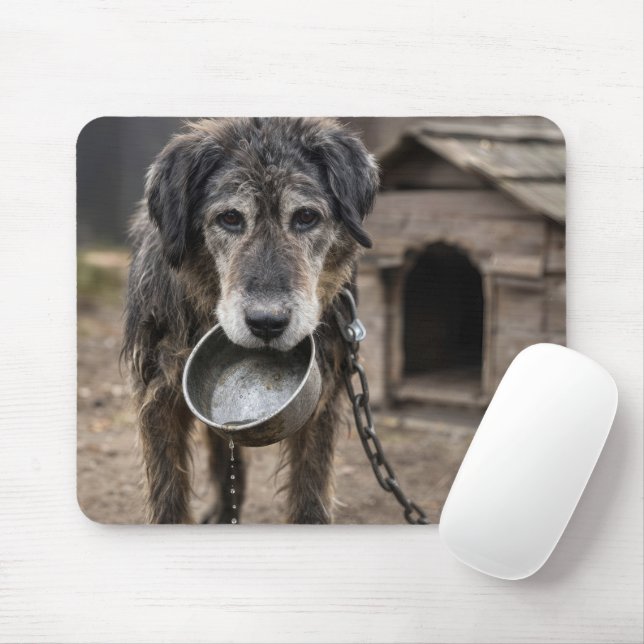 Mousepad Cachorro Triste com Tigela de Água Vazia (Com mouse)