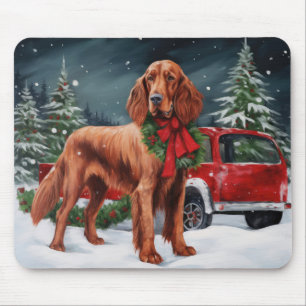 Mousepad Cachorro Vermelho Irlandês no Natal da Neve