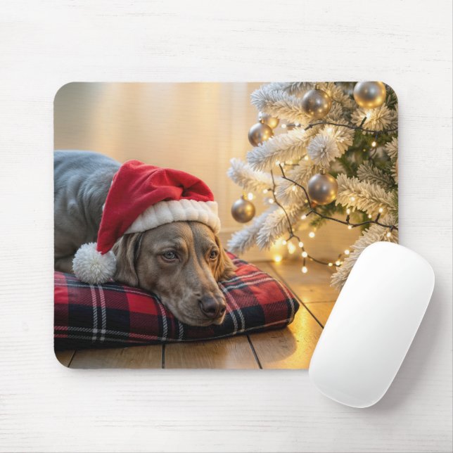 Mousepad Cachorro Weimaraner de Natal ao Pé de uma Árvore (Com mouse)