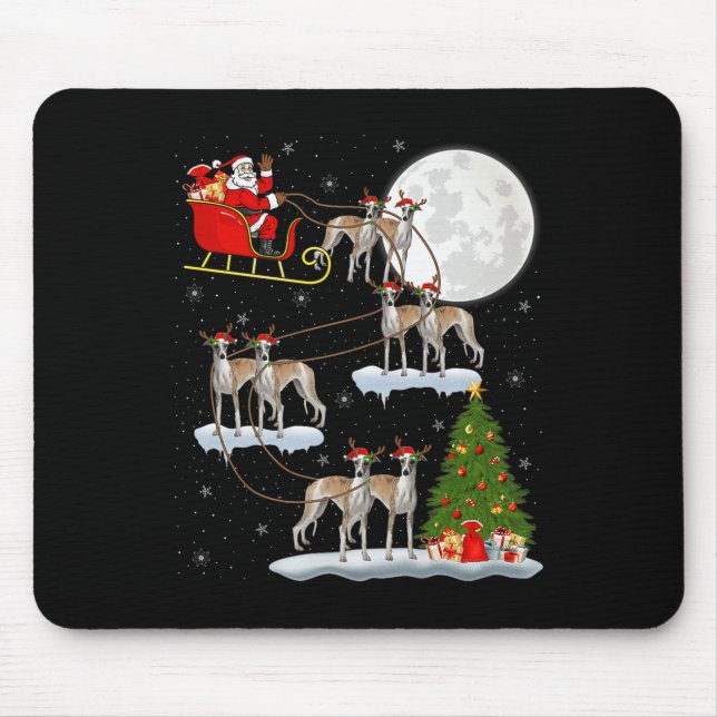 Mousepad Cachorro Whippet Papai Noel Trenó Voador Divertido (Frente)