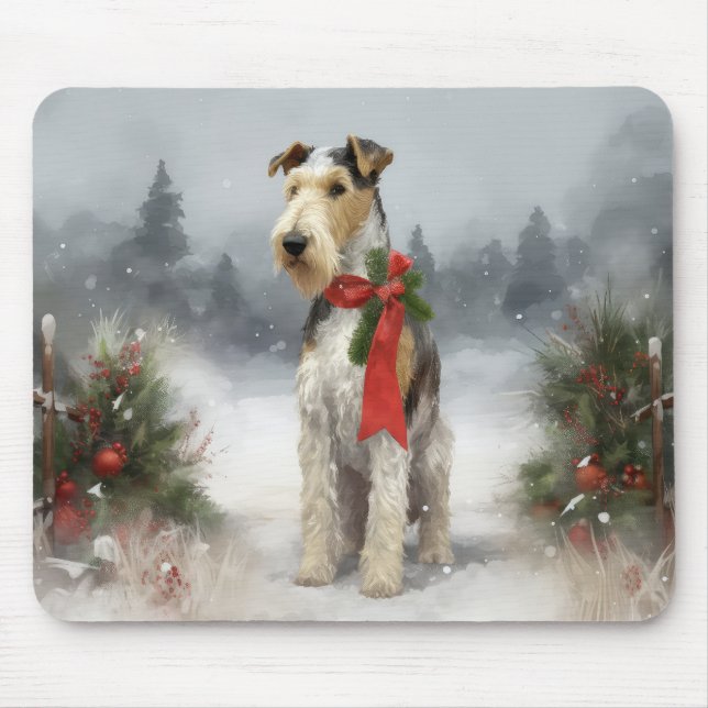Mousepad Cachorro Wirefox Terrier na Neve Natal (Frente)