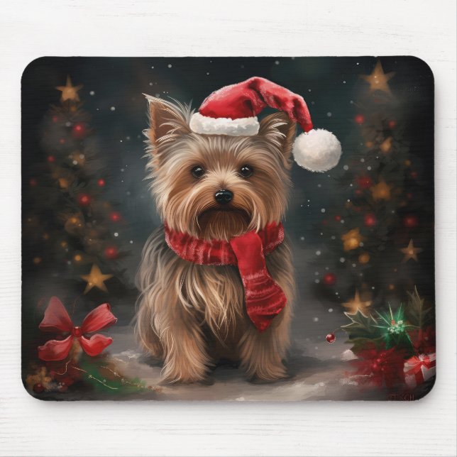 Mousepad Cachorro Yorkshire Terrier na Neve Natal (Frente)