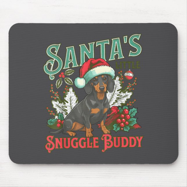Mousepad Cachorros Dachshund Fofos Luzes de Natal Santa Fer (Frente)
