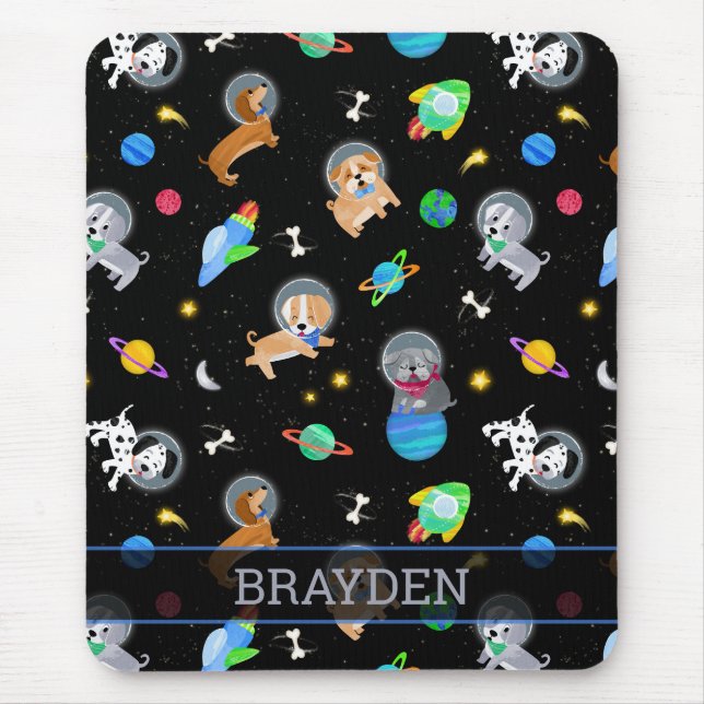 Mousepad Cachorros No Espaço Aquarela Cães Astronautas (Frente)