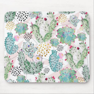 Mousepad cacto de aquarela e triângulos