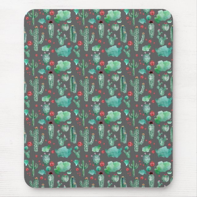Mousepad cacto e padrão de ladybug - fundo preto (Frente)