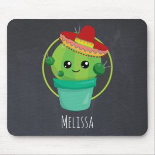 Mousepad Cacto Sorriso Bonito de Olhos Grandes em Vermelho 