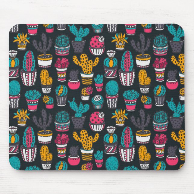 Mousepad Cacto tirado mão no teste padrão do estilo do (Frente)