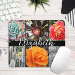 Mousepad Cactos rosa na moda fotografias script nome person<br><div class="desc">Rosas brilhantemente vermelhos, amarelos e laranja-acinzentados e verde-amarelado, aqua e cactos pretos gritam quente, dias de verão. Aproveite as flores e a atmosfera pacífica de um jardim vibrante sempre que você usa este famoso nome personalizado mousepad. Faz um presente de excelente para alguém especial! Basta digitar o nome de sua...</div>