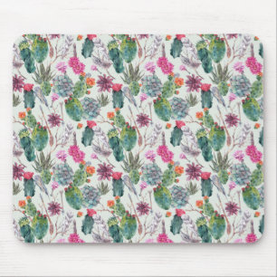 Mousepad Cactus Exotic Boho Watercolor e Padrão Suculento
