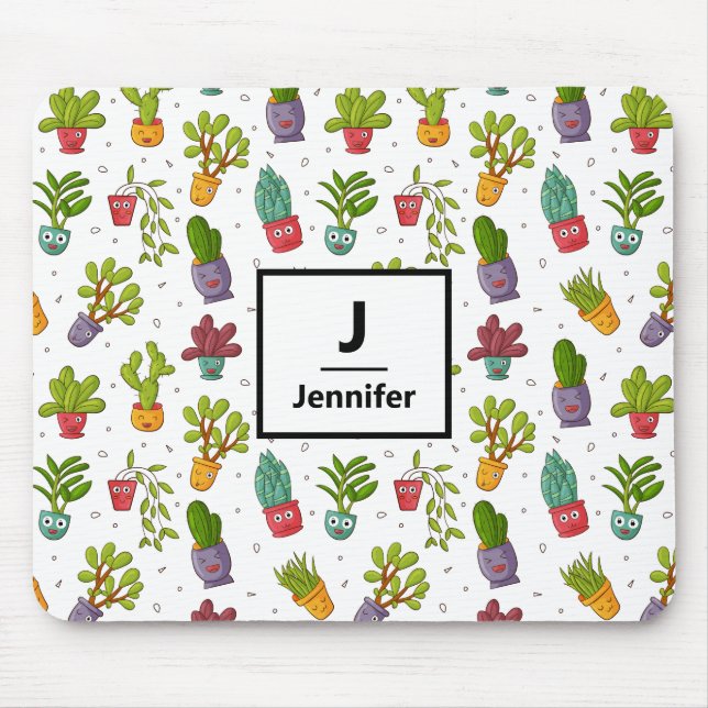 Mousepad Cactus Natureza Cute Suculenta Monograma De Padrão (Frente)