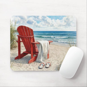 Mousepad Cadeira de Praia Vermelha Adirondack com Chinelos