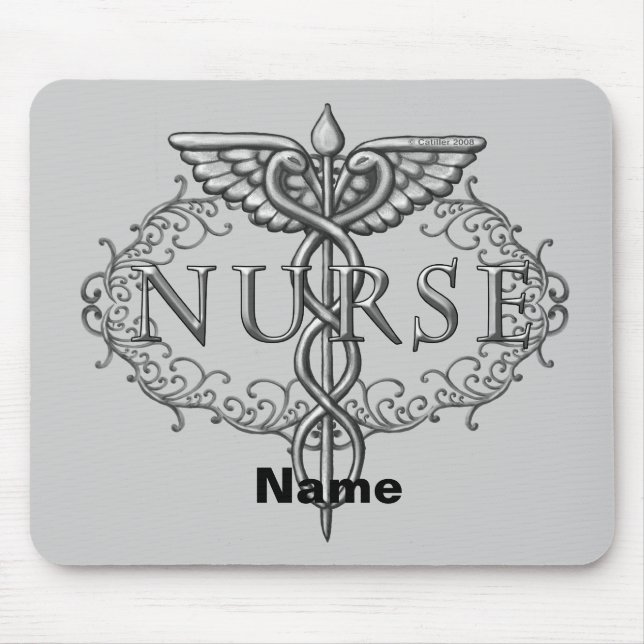 Mousepad Caduceu de enfermeira oval prateado (Frente)