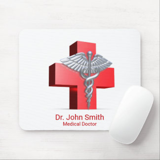 Mousepad Caduceus 3D Silver Cross Red Medical