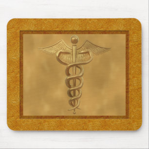 Mousepad Caduceus médico Dourado