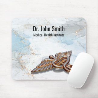 Mousepad Caduceus Rosa Dourado Luxury Marble