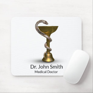 Mousepad Caduco Branco da Hygieia Cobra de Bronze Médico