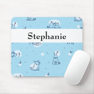 Mousepad Cães Cortos Animais Personalizados Escritos Azuis