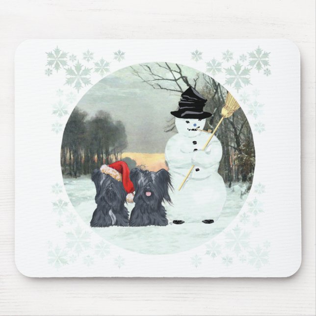 Mousepad Cães da Raça Skye Terrier e o Boneco de Neve (Frente)