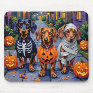 Mousepad Cães Dachshund fazendo 'doce ou travessura' no Hal