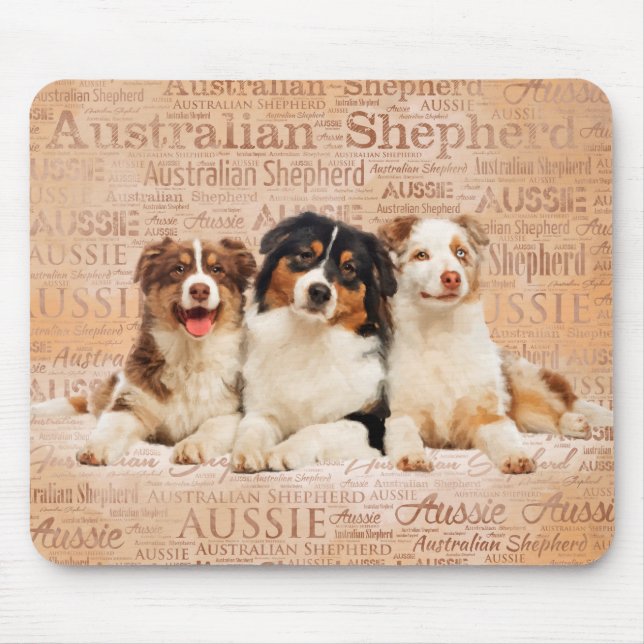 Mousepad Cães de pastor australianos na nuvem 1 da palavra (Frente)