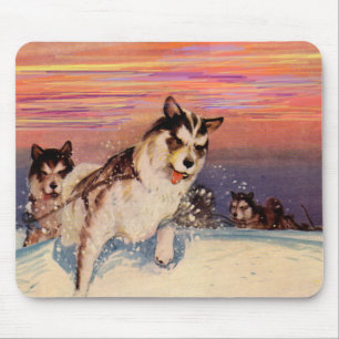 Mousepad Cães de trenós com husky, da Sibéria, na décad