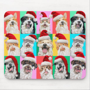 Mousepad Cães e Gatos com Barba de Papai Noel