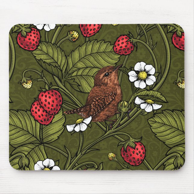 Mousepad Cães e morangos em verde escuro (Frente)