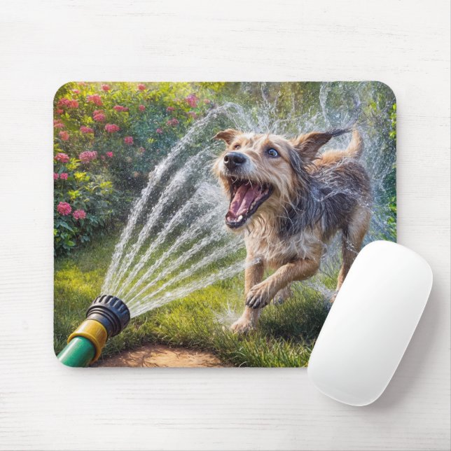 Mousepad Cães Em Pulverização De Água Com Mangueira (Com mouse)