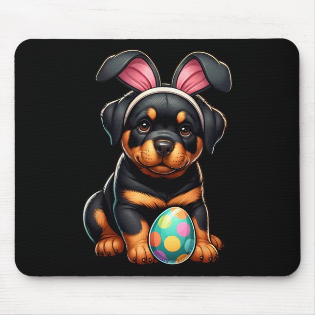 Mousepad Cães Rottweiler de Páscoa Amantes de Coelhos Ovos  (Frente)