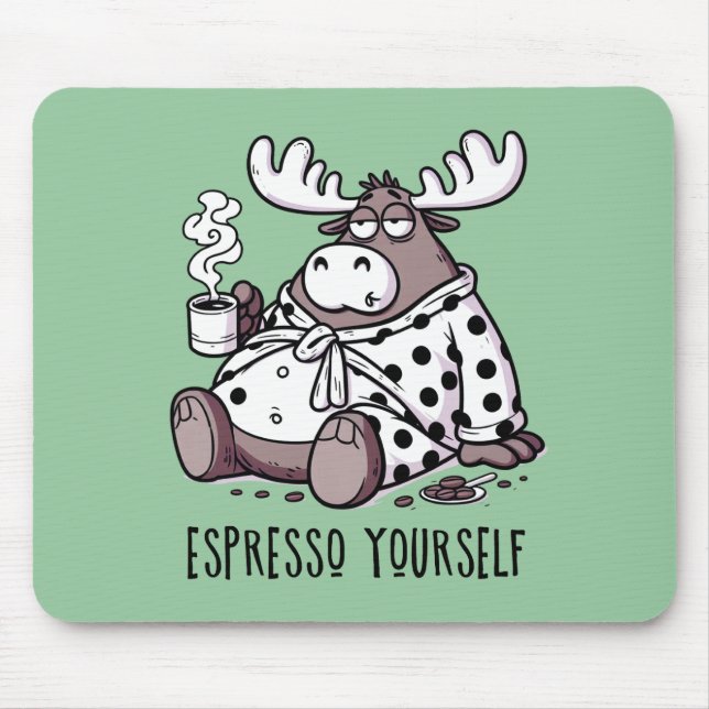 Mousepad Café Bebendo de alce em uma túnica de Bolinhas (Frente)