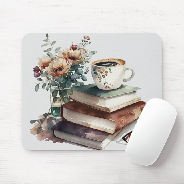 Mousepad Café Boho Floral Verde Castanho (Com mouse)