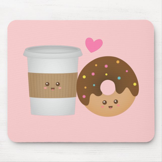 Mousepad Café bonito e rosquinha no amor, par perfeito (Frente)