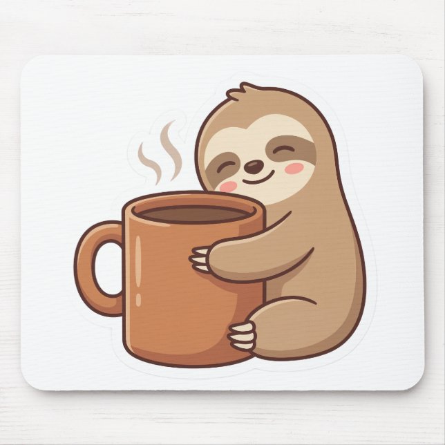 Mousepad Café com Adesivo de Preguiça Fofa (Frente)