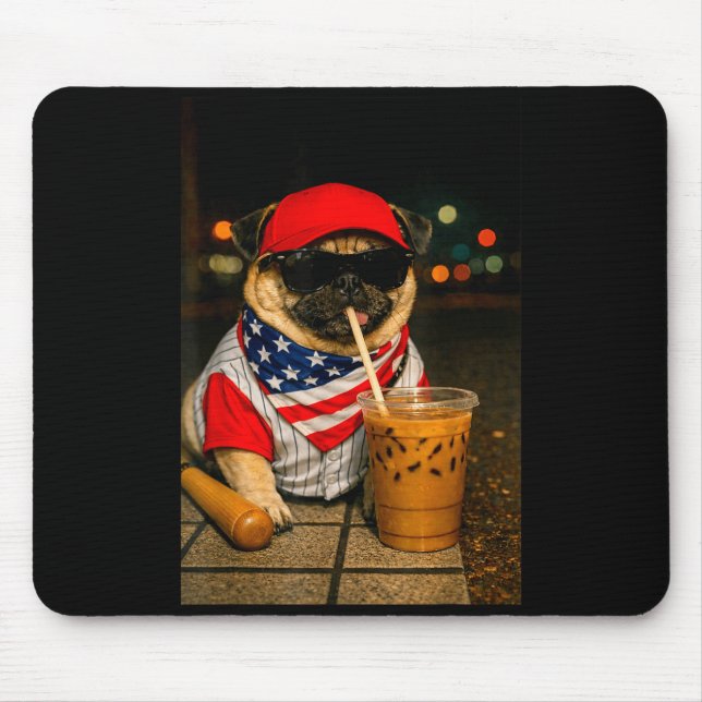 Mousepad Café com leite vida noturna pug cachorro menino me (Frente)