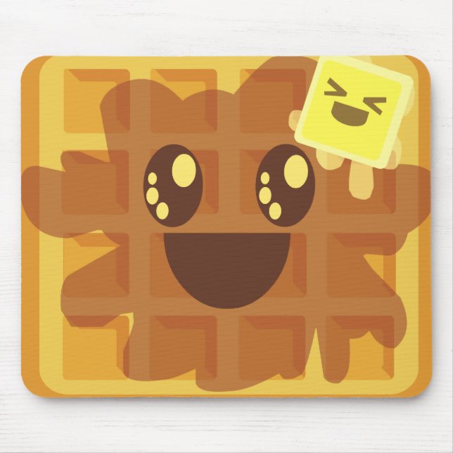 Mousepad café da manhã de manteiga de waffle kawaii e xarop (Frente)