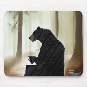 Mousepad Café de Bebendo de Urso na Floresta
