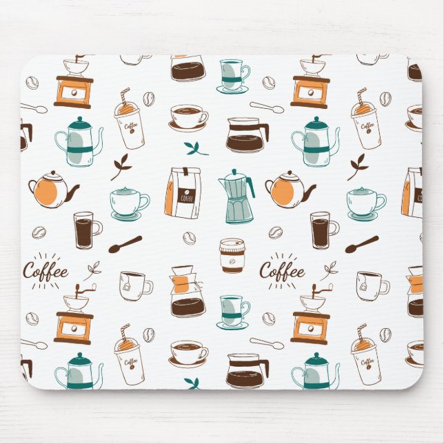 Mousepad Café desenhado à mão e padrão de café (Frente)