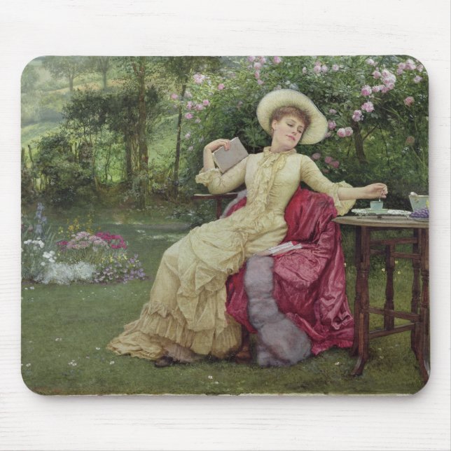 Mousepad Café e leitura do bebendo no jardim (w/c sobre (Frente)