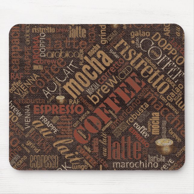 Mousepad Café em Burlap Word Cloud ID283 (Frente)